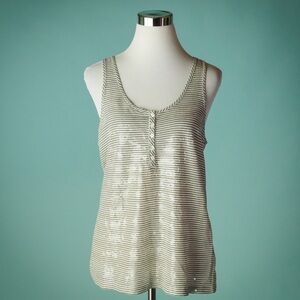 J.Crew Women’s Gray White Sequin Striped Henley Tank Top Size Small